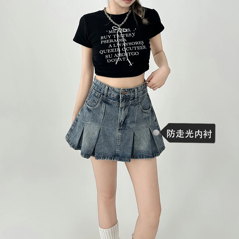 Denim Pleated Skirt Women's Summer 2025 New American Retro Short Skirt High Waist and Thin Anti-light A-shaped Skirt
Denim Pleated Skirt Women's Summer 2025 New American Retro Short Skirt High Waist and Thin Anti-light A-shaped Skirt