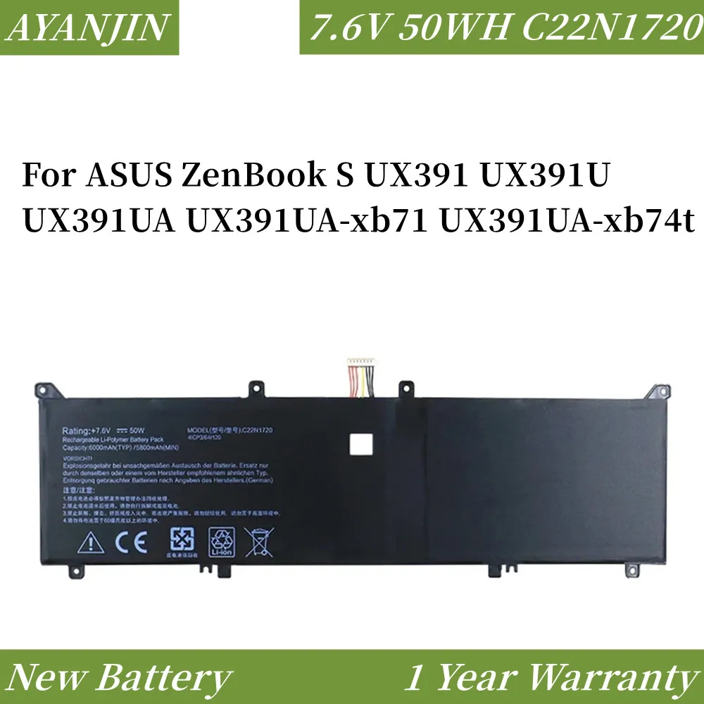 C22N1720 6500mAh New Laptop Battery for ASUS ZenBook S UX391 UX391FA UX391UA UX391FA-AH001T Series Notebook 7.7V 50WH
C22N1720 6500mAh New Laptop Battery for ASUS ZenBook S UX391 UX391FA UX391UA UX391FA-AH001T Series Notebook 7.7V 50WH