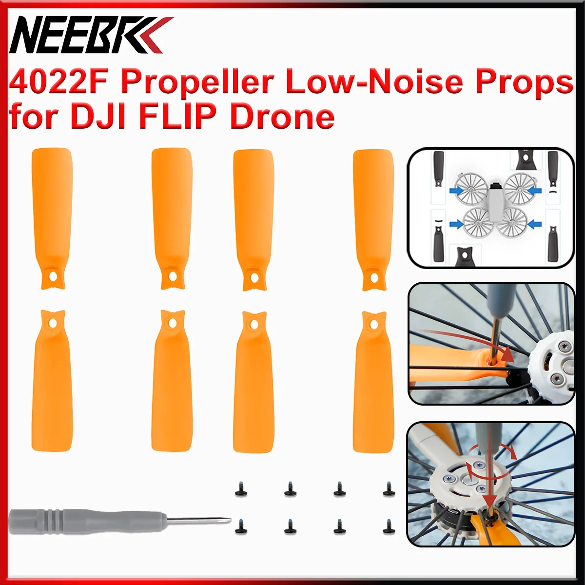 NEEBRC 8pcs 4022F Replacement Propeller Blade with Screwdrivers Spare Part for DJI FLIP Convenient Installation Quick Release
NEEBRC 8pcs 4022F Replacement Propeller Blade with Screwdrivers Spare Part for DJI FLIP Convenient Installation Quick Release