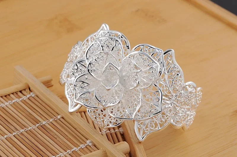 Hot 925 sterling Silver fine big flower wide bangles cuff Bracelets for Women adjustable Fashion Party Gifts wedding Jewelry
Hot 925 sterling Silver fine big flower wide bangles cuff Bracelets for Women adjustable Fashion Party Gifts wedding Jewelry