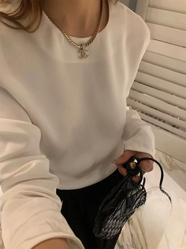 40 Momme Heavyweight Silk round Ne Long Sve irt Women's Top Ele Commute Pure Color Loose Fit Breathable Thin
40 Momme Heavyweight Silk round Ne Long Sve irt Women's Top Ele Commute Pure Color Loose Fit Breathable Thin