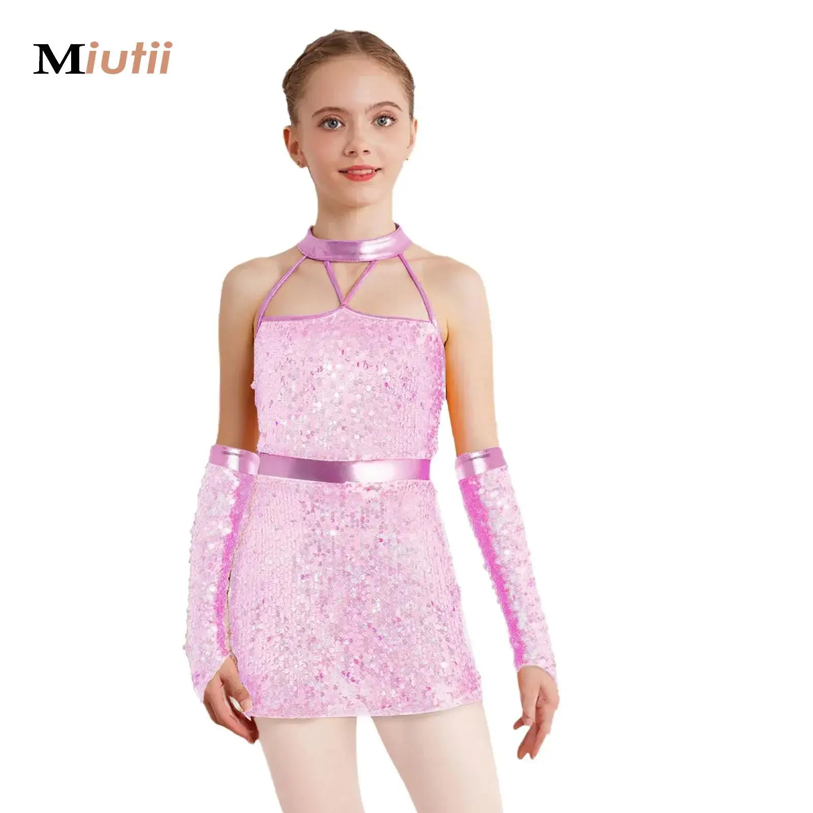 Kids Girls Halter Sequins Dance Dress Sleeveless Strappy Boyshorts Shiny One-Piece Unitard Dress+Gloves Dancewear for Latin Jazz
Kids Girls Halter Sequins Dance Dress Sleeveless Strappy Boyshorts Shiny One-Piece Unitard Dress+Gloves Dancewear for Latin Jazz