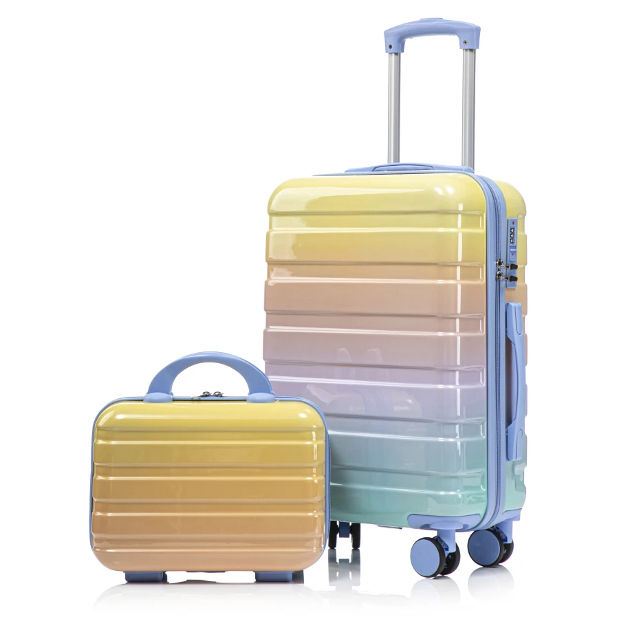 Carry on suitcase set for travel, PC material with spinner wheels, gradient blue+yellow color, includes combination lock
Carry on suitcase set for travel, PC material with spinner wheels, gradient blue+yellow color, includes combination lock