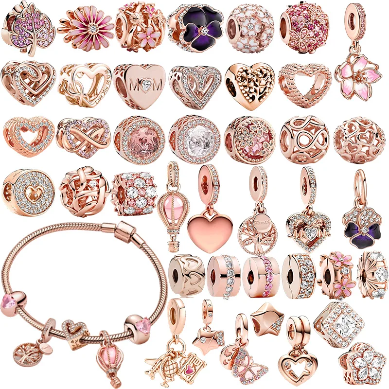 New Original Shining Rose Colored Cherry Blossom Bow Love Heart Pendant Beads DIY Women Jewelry Gift Beads Fit Bracelets
New Original Shining Rose Colored Cherry Blossom Bow Love Heart Pendant Beads DIY Women Jewelry Gift Beads Fit Bracelets