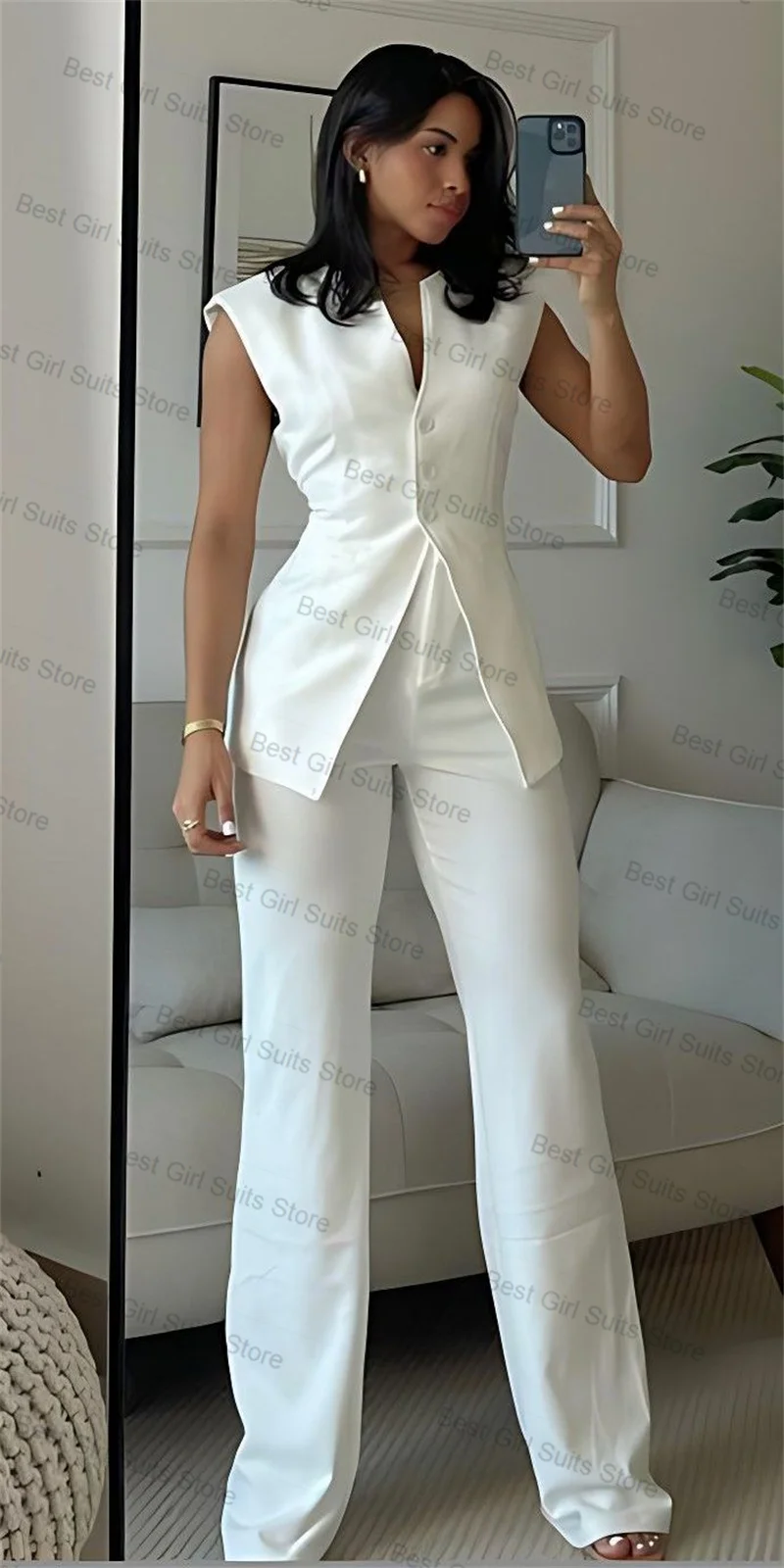 Summer White Women Suit Pants Set 2 Pcs Vest+Trousers Sexy Sleeveless Formal Office Lady Jacket Customized Wedding Prom Coat
Summer White Women Suit Pants Set 2 Pcs Vest+Trousers Sexy Sleeveless Formal Office Lady Jacket Customized Wedding Prom Coat