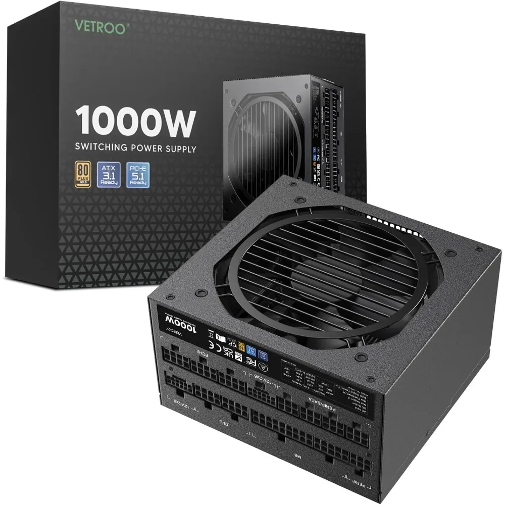 US Shipping 1000W ATX 3.1 Ready PCIe 5.1 80 Plus Gold Modular Power Supply with 120mm Fan
US Shipping 1000W ATX 3.1 Ready PCIe 5.1 80 Plus Gold Modular Power Supply with 120mm Fan