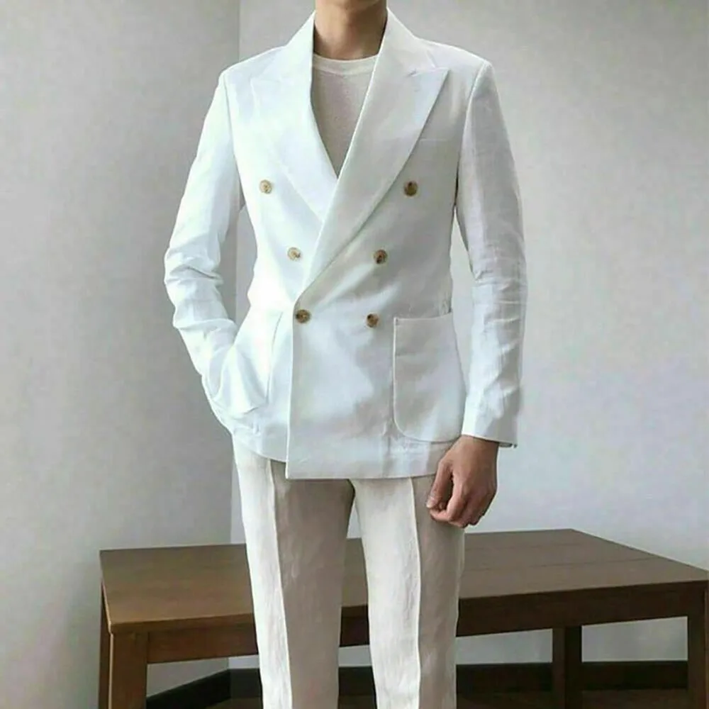 Summer Men Suits Linen Double Breasted Peak Lapel Outfits Beach Wedding 2 Piece Jacket Pants Male Clothing Elegant Terno 2025
Summer Men Suits Linen Double Breasted Peak Lapel Outfits Beach Wedding 2 Piece Jacket Pants Male Clothing Elegant Terno 2025