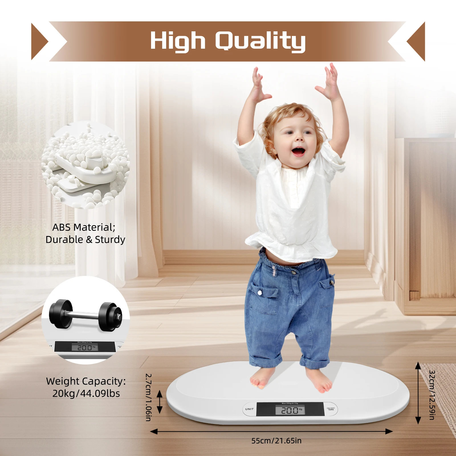 20kg/44lbs Baby Weighing Scale LCD High-Accuracy Infant Weighing Scale with Automatic Shut Off & Tare Function
20kg/44lbs Baby Weighing Scale LCD High-Accuracy Infant Weighing Scale with Automatic Shut Off & Tare Function