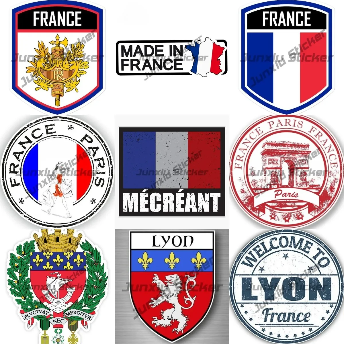 France Coat of Arms Flag Emblem Vinyl Stickers Paris Arc De Triomphe Stamp Seal Decals French Infidel Mecreant Francais Word
France Coat of Arms Flag Emblem Vinyl Stickers Paris Arc De Triomphe Stamp Seal Decals French Infidel Mecreant Francais Word