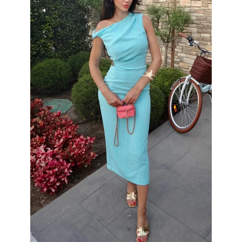 Women's Solid Color Sleeveless Asymmetrical Maxi Dress Slim Fit Sexy Pleated Chic Summer Fashion Holiday Style with Slit
Women's Solid Color Sleeveless Asymmetrical Maxi Dress Slim Fit Sexy Pleated Chic Summer Fashion Holiday Style with Slit