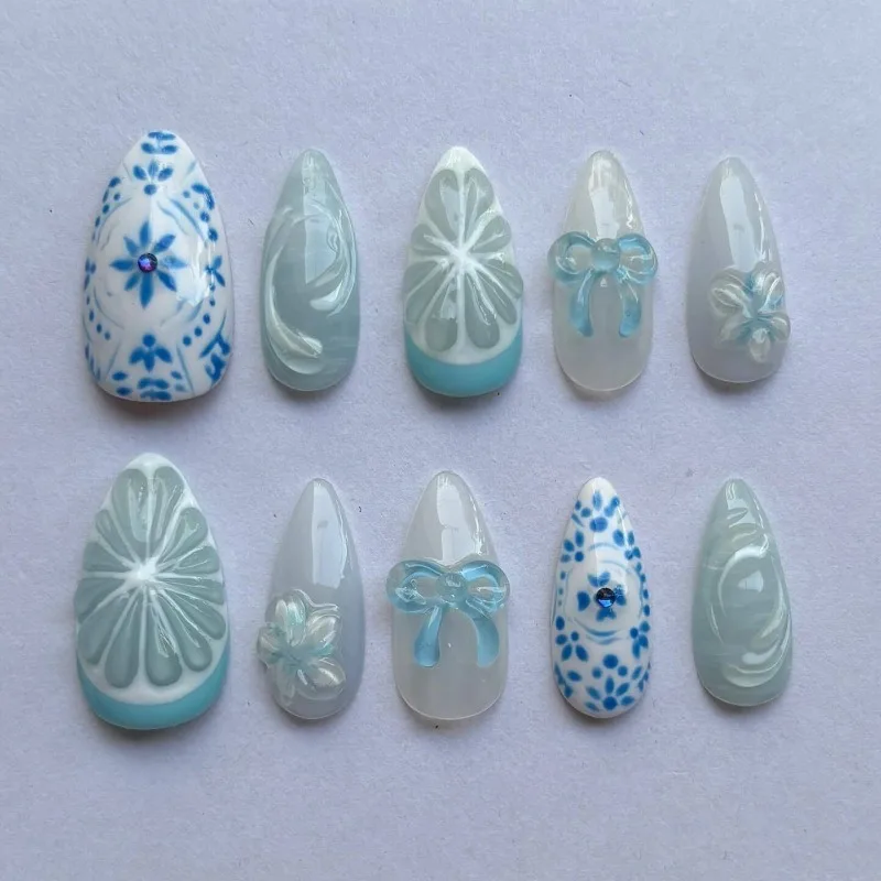 24PCS Light Blue Almond False Nails with Glue Bohemian 3D Flower Bowknot Design Press on Nails Full Cover Summer Lemon Nail Tips
24PCS Light Blue Almond False Nails with Glue Bohemian 3D Flower Bowknot Design Press on Nails Full Cover Summer Lemon Nail Tips
