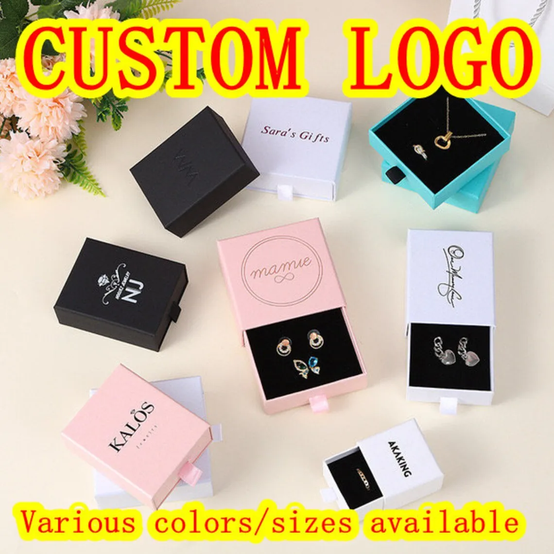 50pcs Paper box Custom Jewelry Box Personalized Logo Chic Small Ring Necklace Packaging Bulk Cardboard Drawer Box
50pcs Paper box Custom Jewelry Box Personalized Logo Chic Small Ring Necklace Packaging Bulk Cardboard Drawer Box
