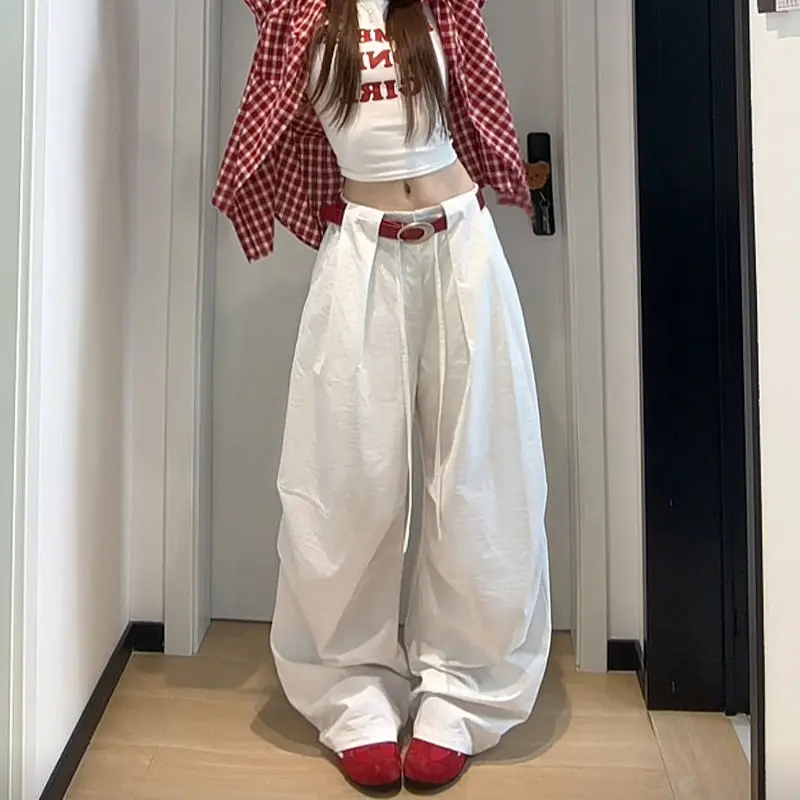 Deeptown White Basic High Waist Wide Leg Women Pants Solid Color Korean Fashion Parachute Trousers Baggy Lace Up Youthful Summer
Deeptown White Basic High Waist Wide Leg Women Pants Solid Color Korean Fashion Parachute Trousers Baggy Lace Up Youthful Summer