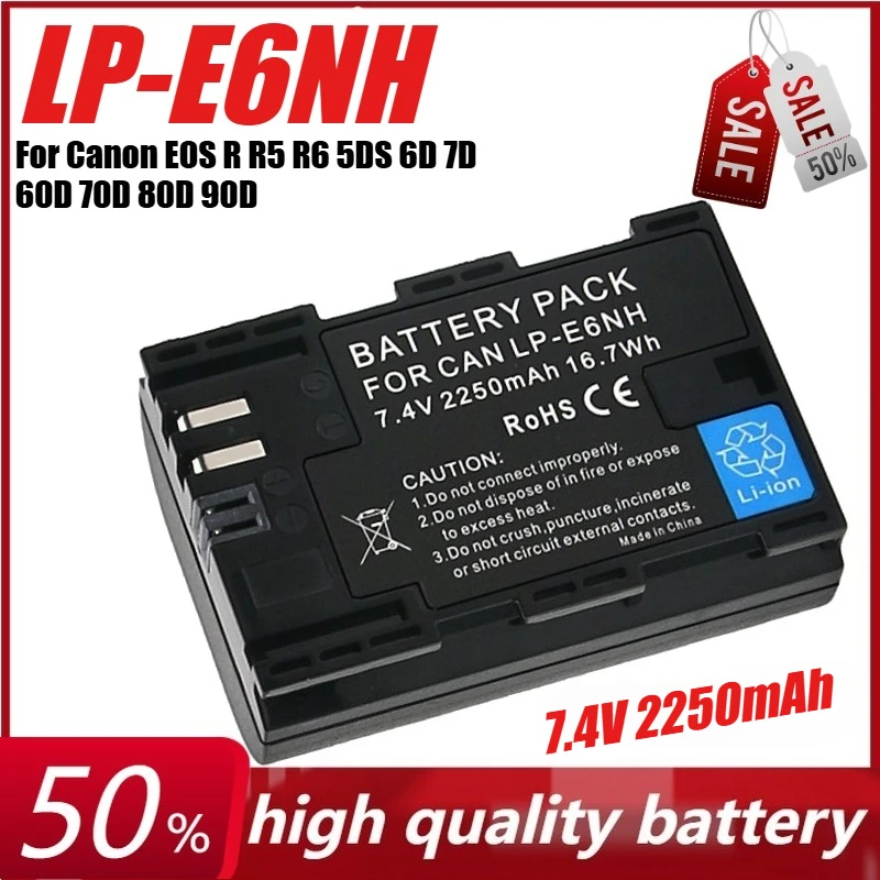 7.4V 2250mAh LP-E6NH Camera Battery for Canon EOS R R5 R6 5DS 6D 7D 60D 70D 80D 90D
7.4V 2250mAh LP-E6NH Camera Battery for Canon EOS R R5 R6 5DS 6D 7D 60D 70D 80D 90D