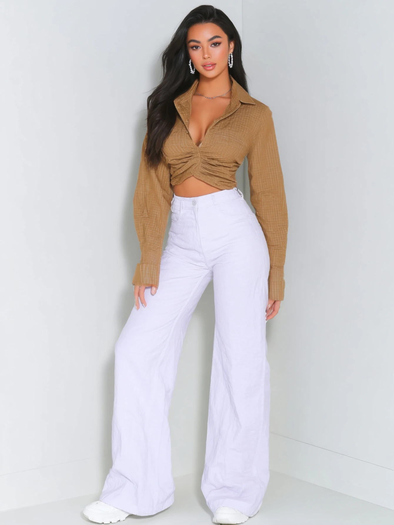 Mia Muse Boutique Autumn Shirts 2025 Women's Simple Plain Long Sleeve Lapel Rufled Waist Basics Cropped Shirts
Mia Muse Boutique Autumn Shirts 2025 Women's Simple Plain Long Sleeve Lapel Rufled Waist Basics Cropped Shirts