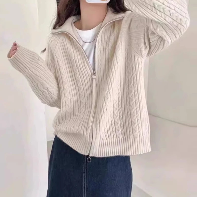 100% Australian wool women's lapel sweater autumn and winter knitted loose long sleeved new cardigan women's wool sweater
100% Australian wool women's lapel sweater autumn and winter knitted loose long sleeved new cardigan women's wool sweater