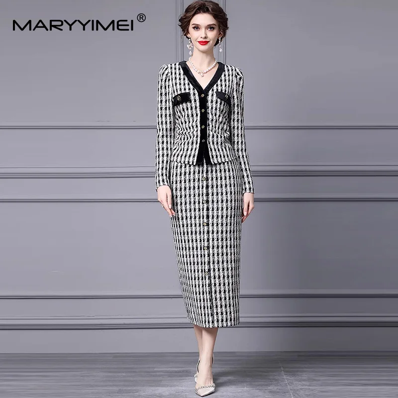 MARYYIMEI Women's Elegant Plaid Suit Turn-Down Collar Long sleeve Single-Breasted Tops+Slim-Fit Hip Wrap Half skirt 2-piece set
MARYYIMEI Women's Elegant Plaid Suit Turn-Down Collar Long sleeve Single-Breasted Tops+Slim-Fit Hip Wrap Half skirt 2-piece set