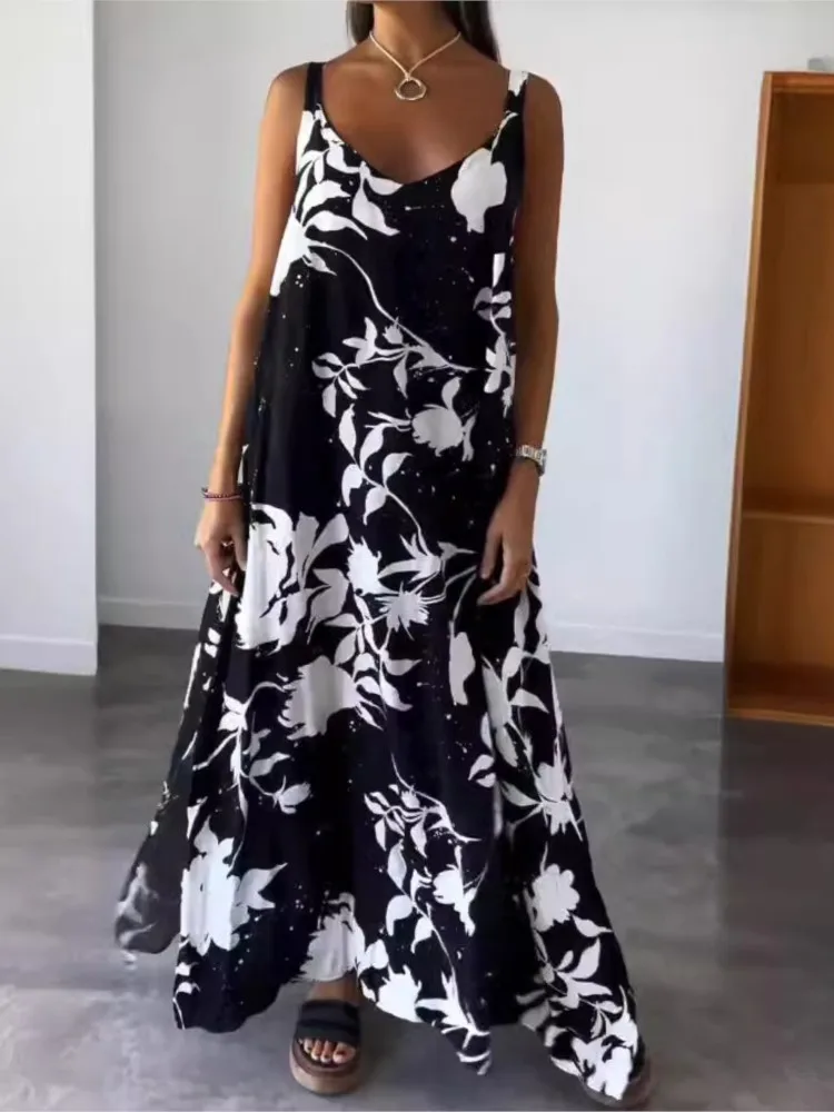 Summer Women's New Comfortable Casual Dress Simple Sleeveless Printed Suspender Backless V-neck Literary Retro Long Skirt
Summer Women's New Comfortable Casual Dress Simple Sleeveless Printed Suspender Backless V-neck Literary Retro Long Skirt
