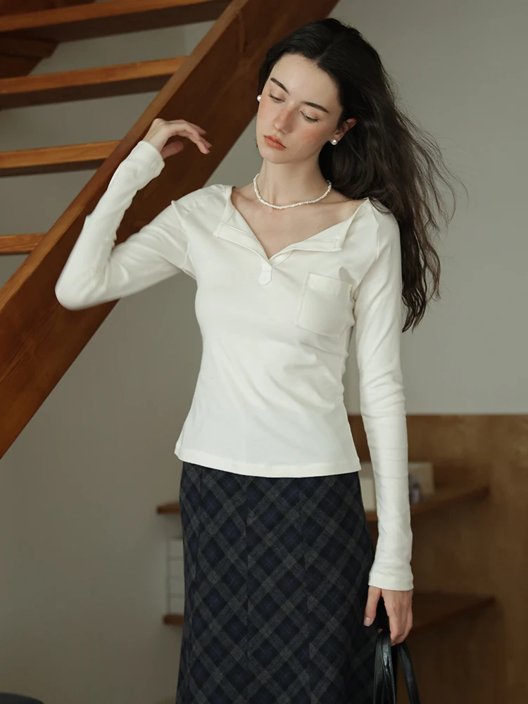 Slim Fit Long Sve White T-irt Women's Spring New Lazy Sle Inner Wear Knitted Top High nce Versatile Casual Tee
Slim Fit Long Sve White T-irt Women's Spring New Lazy Sle Inner Wear Knitted Top High nce Versatile Casual Tee