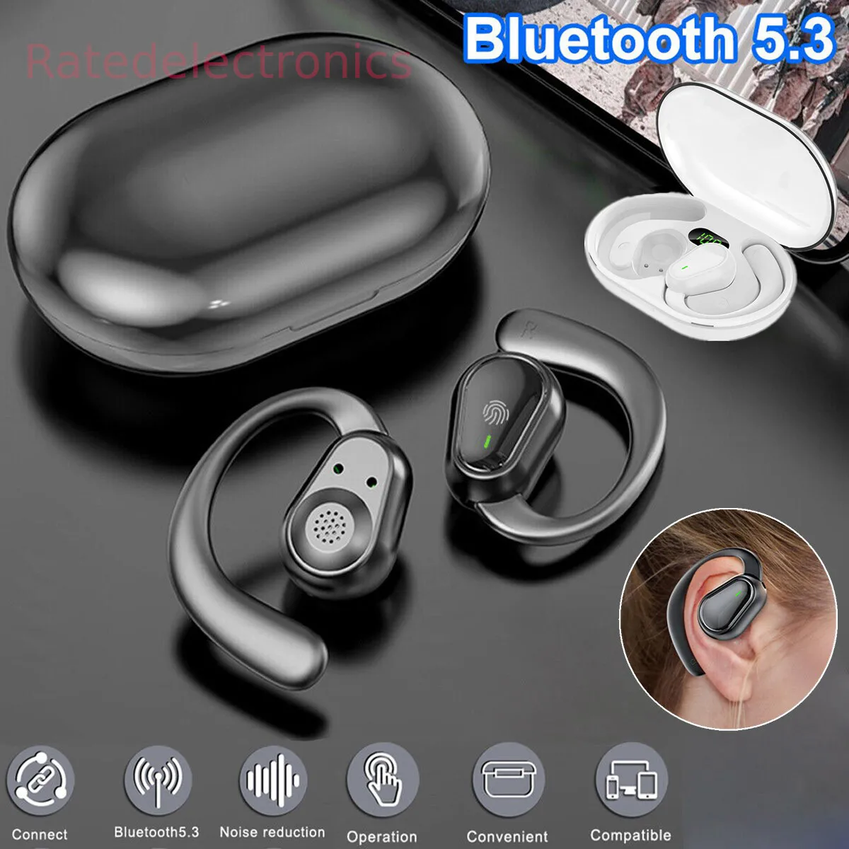 Bluetooth 5.3 TWS Headset Wireless Earphones Earbuds Stereo Headphones Ear Hook
Bluetooth 5.3 TWS Headset Wireless Earphones Earbuds Stereo Headphones Ear Hook