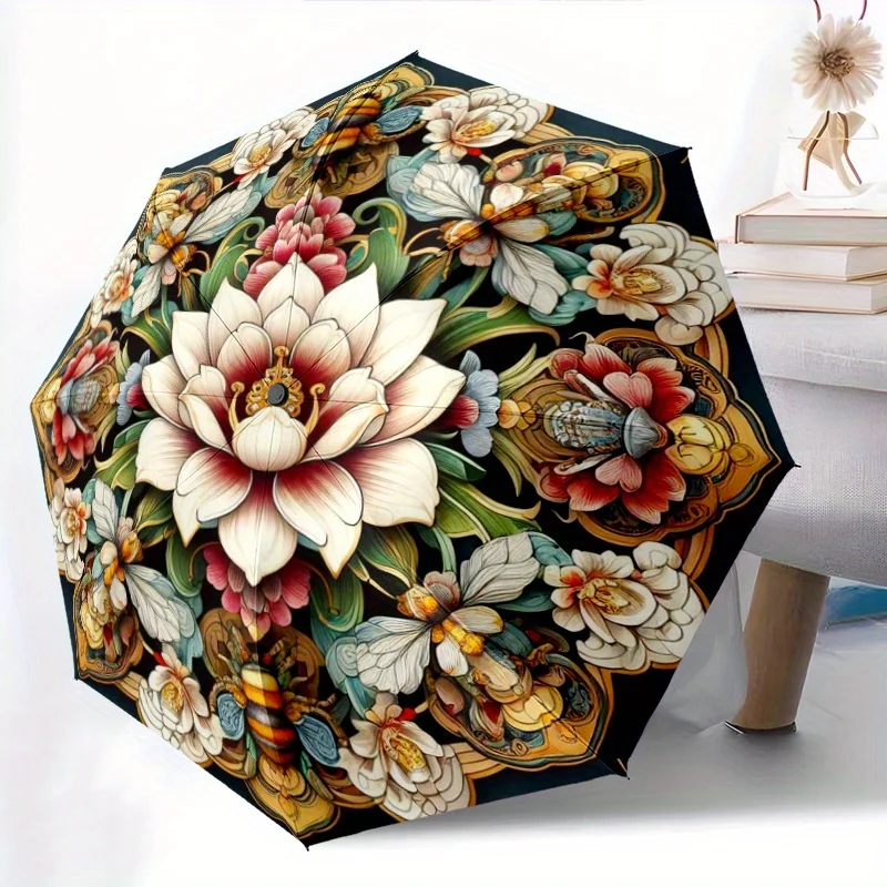 1pc Floral Fantasy Folding Umbrella - Automatic Open/Close, Lightweight & Durable Iron Frame, 8-Rib Design, Vibrant for Lotus
1pc Floral Fantasy Folding Umbrella - Automatic Open/Close, Lightweight & Durable Iron Frame, 8-Rib Design, Vibrant for Lotus