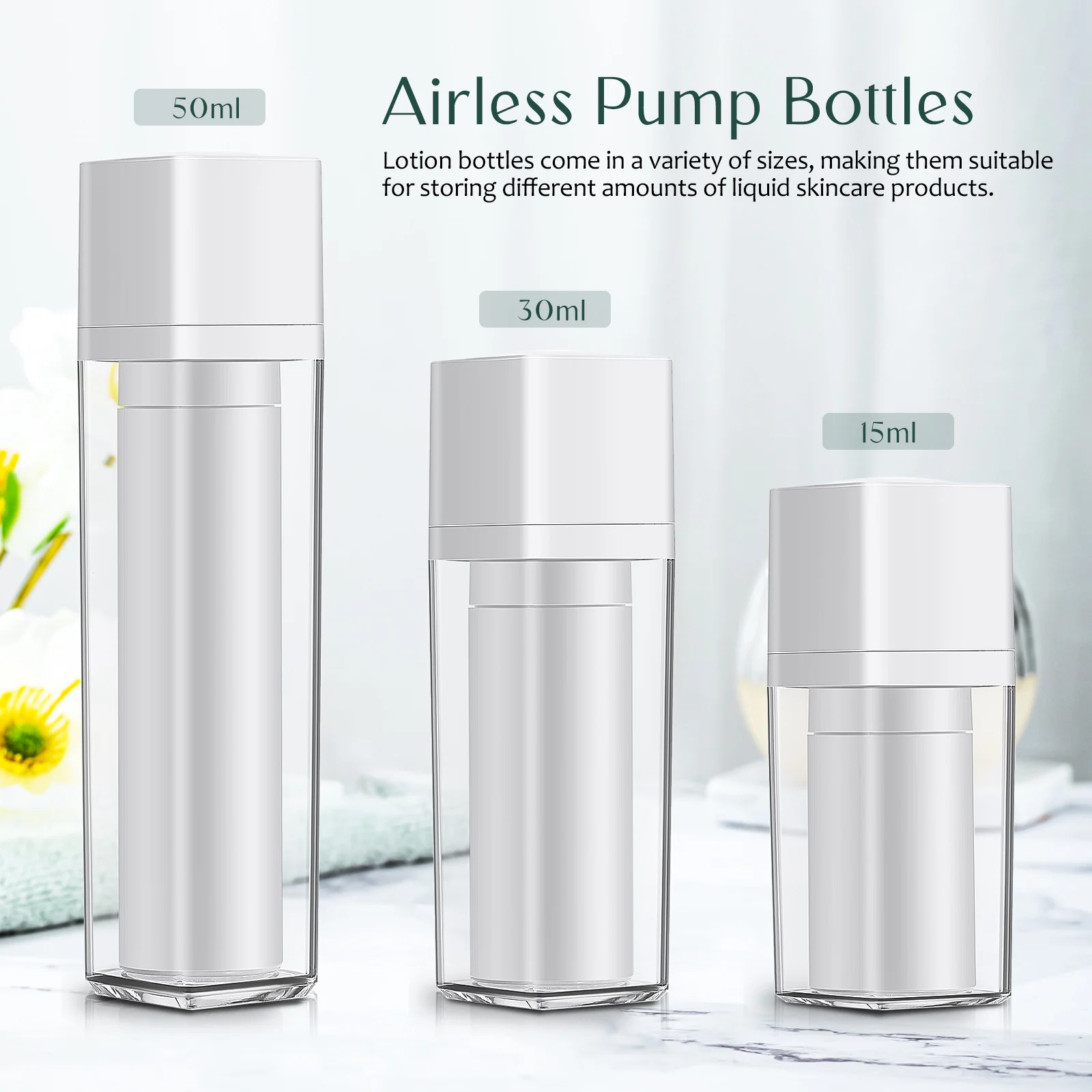 3pcs Airless Pump Dispenser Bottles 15Ml 30Ml 50Ml Travel Size Lotion Containers For Shampoo Conditioner Serum Body Wash Shower 
3pcs Airless Pump Dispenser Bottles 15Ml 30Ml 50Ml Travel Size Lotion Containers For Shampoo Conditioner Serum Body Wash Shower