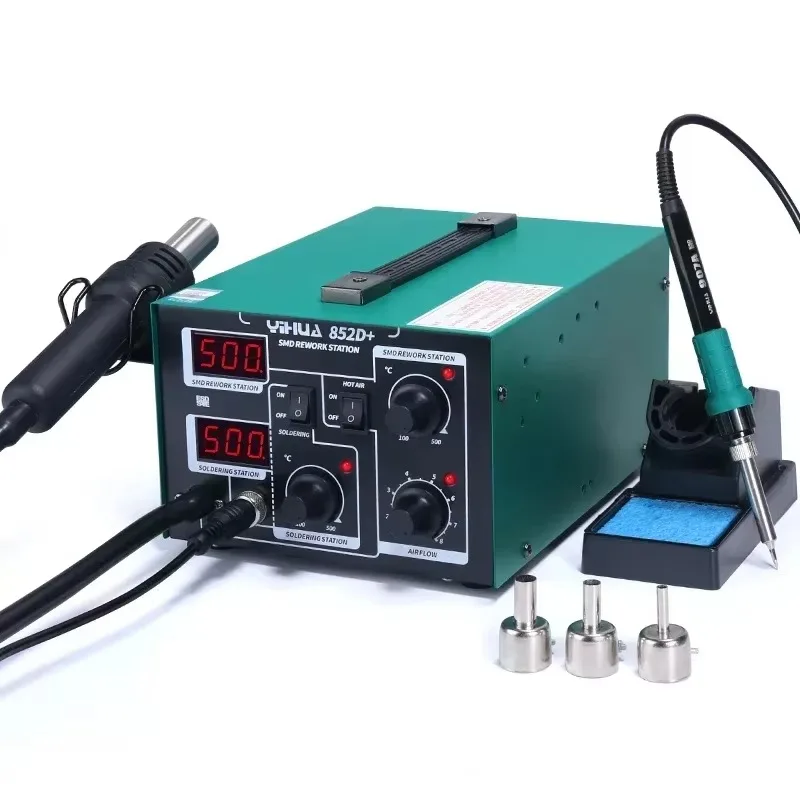 852D+ Hot Air Gun Digital 2 in1 Pump Type 740W Soldering Iron Desoldering Station SMD Constant Temperature Rework Station
852D+ Hot Air Gun Digital 2 in1 Pump Type 740W Soldering Iron Desoldering Station SMD Constant Temperature Rework Station
