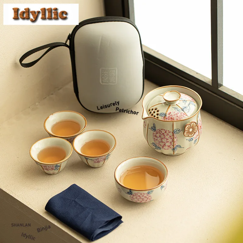 Ru Kiln Hydrangea Travel Tea Set Kit Aesthetic 1 Pot 4 Cups Household Tea Making Organizer Portable Picnic Handbag Tea Services
Ru Kiln Hydrangea Travel Tea Set Kit Aesthetic 1 Pot 4 Cups Household Tea Making Organizer Portable Picnic Handbag Tea Services