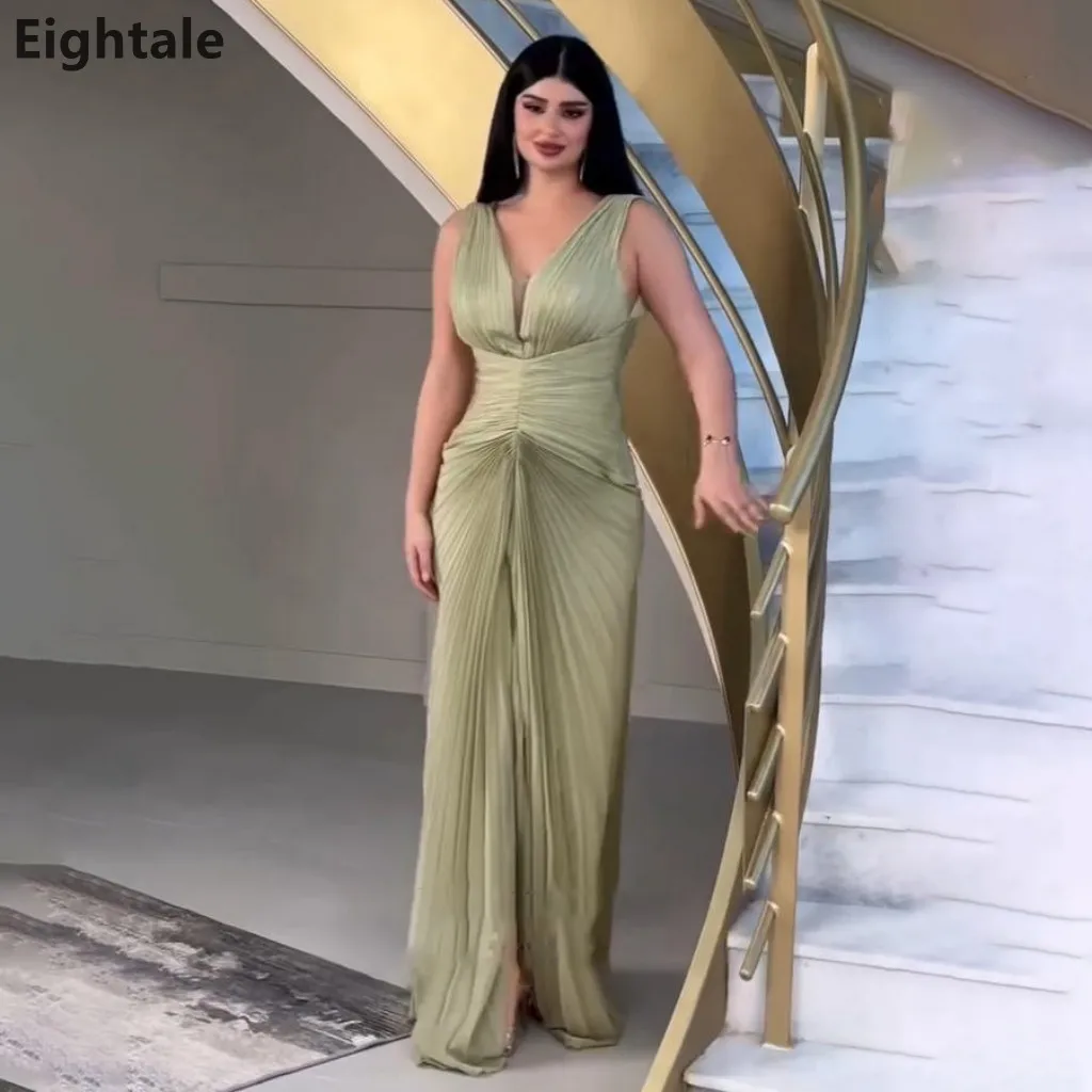 Eightale 2025 V Neck Front Slit Silk Maxi Evening Dress Pleated Formal Prom Dress Dubai Wedding Party Gown Customized
Eightale 2025 V Neck Front Slit Silk Maxi Evening Dress Pleated Formal Prom Dress Dubai Wedding Party Gown Customized