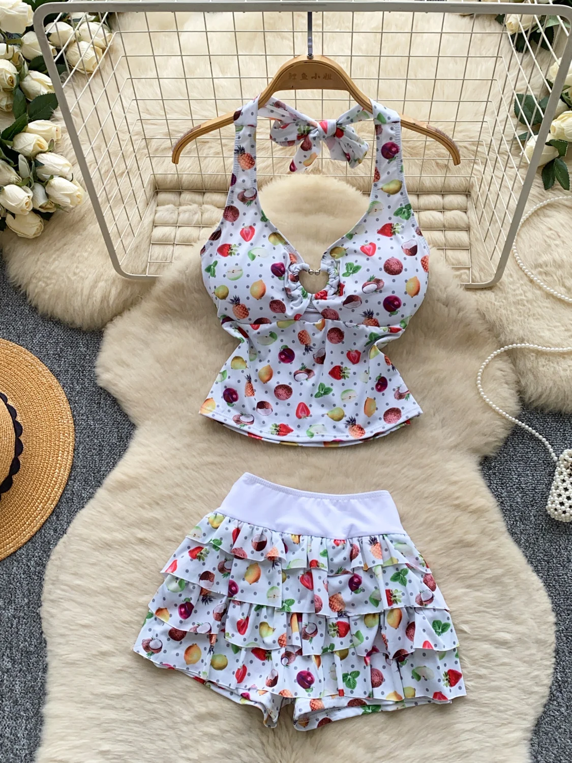 Summer Fruit Print Neck Hanging Backless Vest And Cake Skirt Women's Fashion Set Casual Commute Style Medium Thickness
Summer Fruit Print Neck Hanging Backless Vest And Cake Skirt Women's Fashion Set Casual Commute Style Medium Thickness