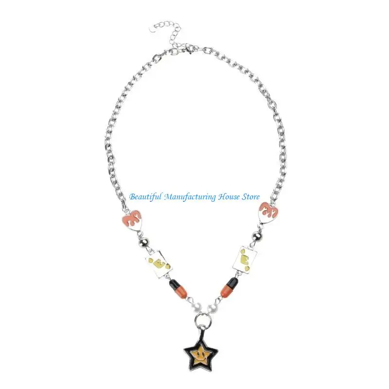 E56A Egirl Jewelry Cool Colorful Beads Pendant Necklace DIY Fashion Star Charm Choker Y2K Necklace for Women Punk Accessory
E56A Egirl Jewelry Cool Colorful Beads Pendant Necklace DIY Fashion Star Charm Choker Y2K Necklace for Women Punk Accessory