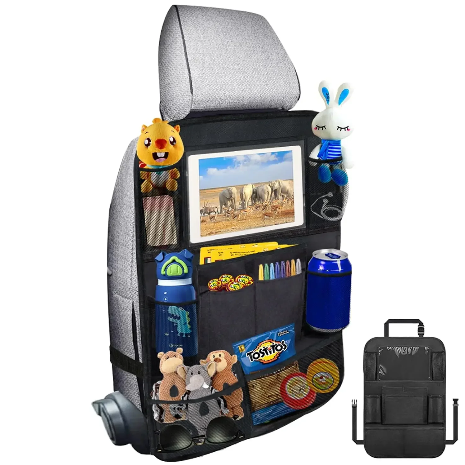 Backseat Car Organizer with 10 Compartments, 10 Inch Tablet Holder, Storage Bag for Kids Cars - 600D Oxford Fabric, Black
Backseat Car Organizer with 10 Compartments, 10 Inch Tablet Holder, Storage Bag for Kids Cars - 600D Oxford Fabric, Black