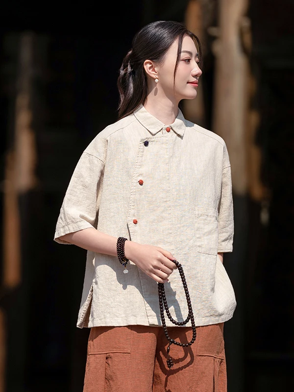 2026 Year Design Thin Short Sleeve Shirt Chinese Style Side Button Collar Turn down Collar Summer Versatile Cotton Linen Blend
2026 Year Design Thin Short Sleeve Shirt Chinese Style Side Button Collar Turn down Collar Summer Versatile Cotton Linen Blend