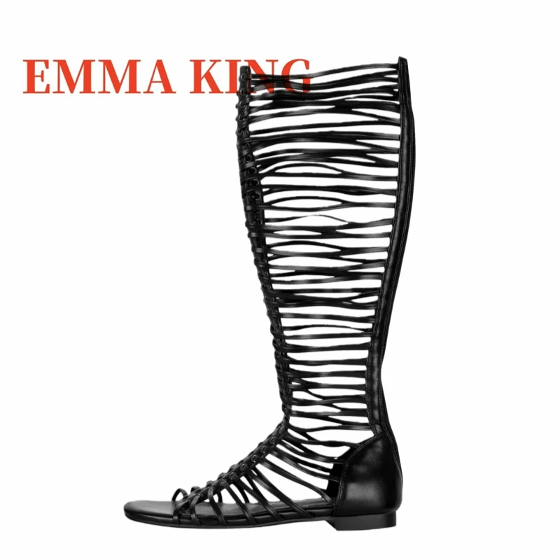 Synthetic Leather Knee High Gladiator Sandals Black Round Toe Caged Long Sandals Hollow Out Flat Sandals with Back Zipper
Synthetic Leather Knee High Gladiator Sandals Black Round Toe Caged Long Sandals Hollow Out Flat Sandals with Back Zipper