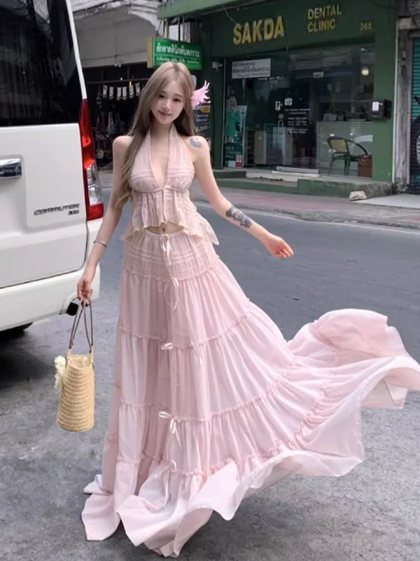 Пляжный комплект из двух предметов: юбка и топ, сексуальный, в стиле Pure Desire, для тайских девушек, для пляжа, с V-образным вырезом
Пляжный комплект из двух предметов: юбка и топ, сексуальный, в стиле Pure Desire, для тайских девушек, для пляжа, с V-образным вырезом