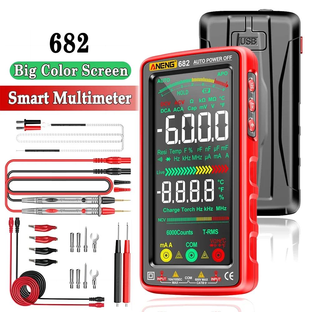 ANENG 682 VA Reverse Display Multimeter Ammeter Buzzer Teste Rechargeable Multimetry Multimeter Tester Electric Measuring Tools
ANENG 682 VA Reverse Display Multimeter Ammeter Buzzer Teste Rechargeable Multimetry Multimeter Tester Electric Measuring Tools