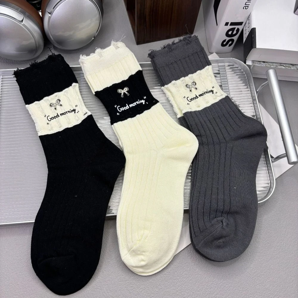 Fashion Black White Women's Cotton Socks Patchwork Bow Ruffle Hollow Sock Raw Edge Rhinestone Ripped Tube Socks Girl
Fashion Black White Women's Cotton Socks Patchwork Bow Ruffle Hollow Sock Raw Edge Rhinestone Ripped Tube Socks Girl