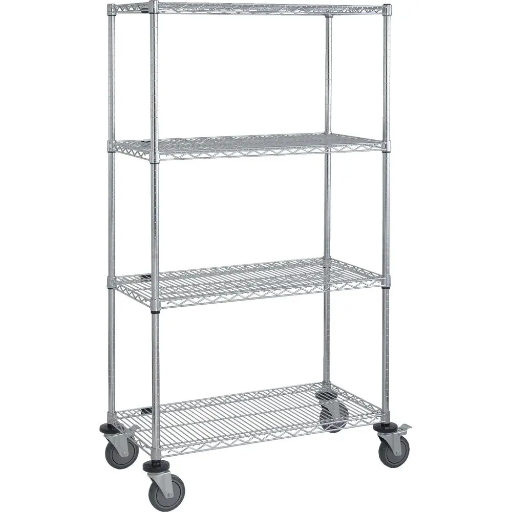 4-уровневая хромированная мобильная тележка для хранения с 5 колесиками, 69В x 48Ш x 24Г (дюймы)
4-уровневая хромированная мобильная тележка для хранения с 5 колесиками, 69В x 48Ш x 24Г (дюймы)