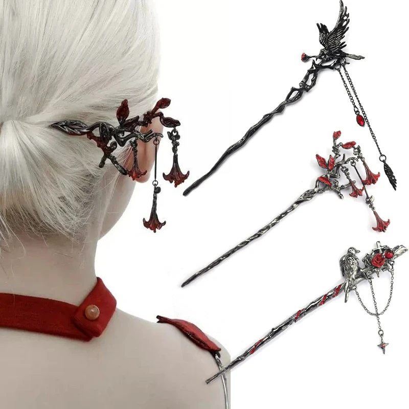 Gothic Thorn Rose Crow Hair Sticks Headdress Hair Styling Hairpins Hair Accessories Chinese Chopsticks Coiled Hair Jewelry Gifts
Gothic Thorn Rose Crow Hair Sticks Headdress Hair Styling Hairpins Hair Accessories Chinese Chopsticks Coiled Hair Jewelry Gifts