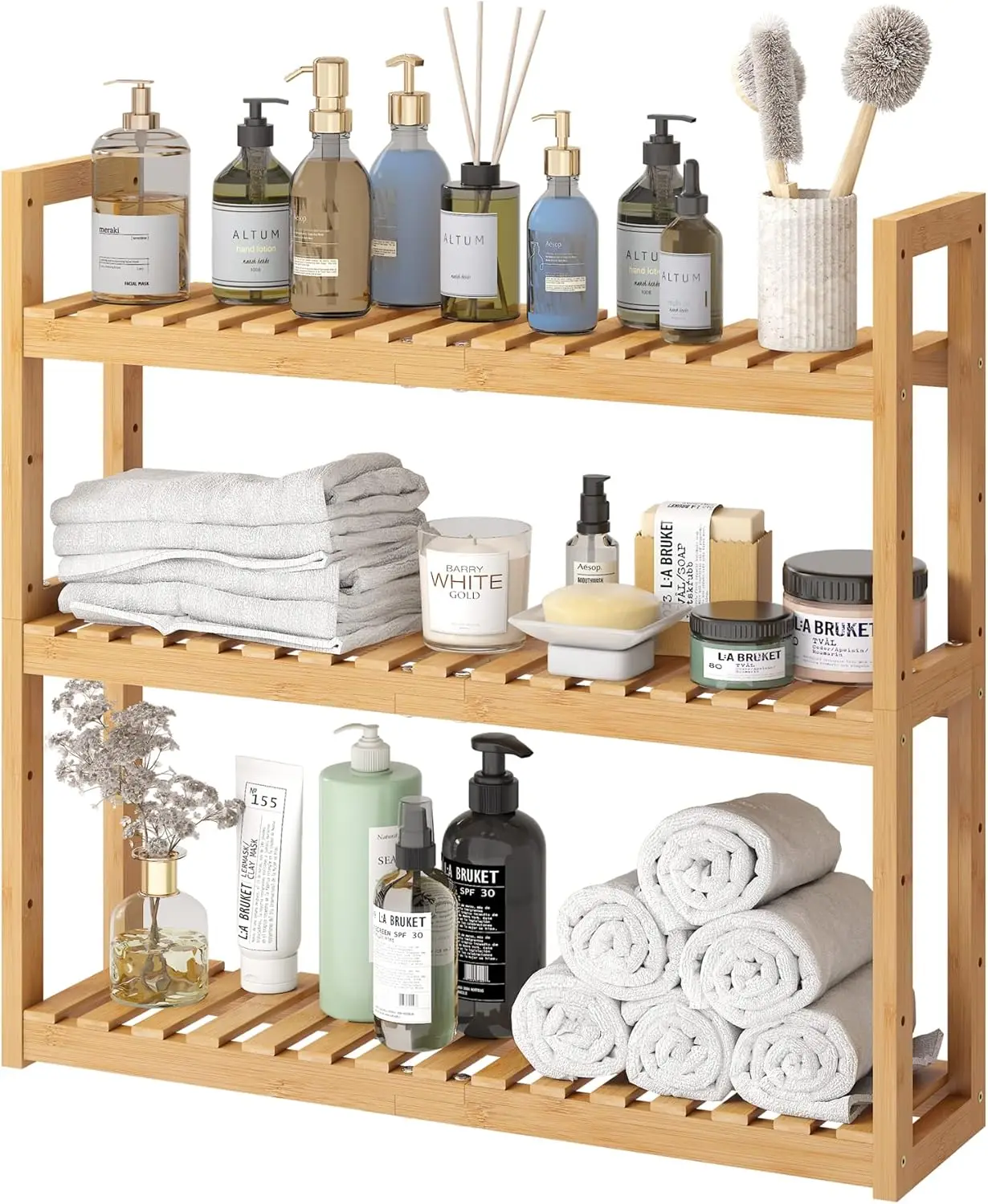 Bamboo Organizer Rack - Adjustable 3-Tier Storage Shelf, Wall Mounted or Over The Toilet, Living Room, Kitchen (Natural)
Bamboo Organizer Rack - Adjustable 3-Tier Storage Shelf, Wall Mounted or Over The Toilet, Living Room, Kitchen (Natural)
