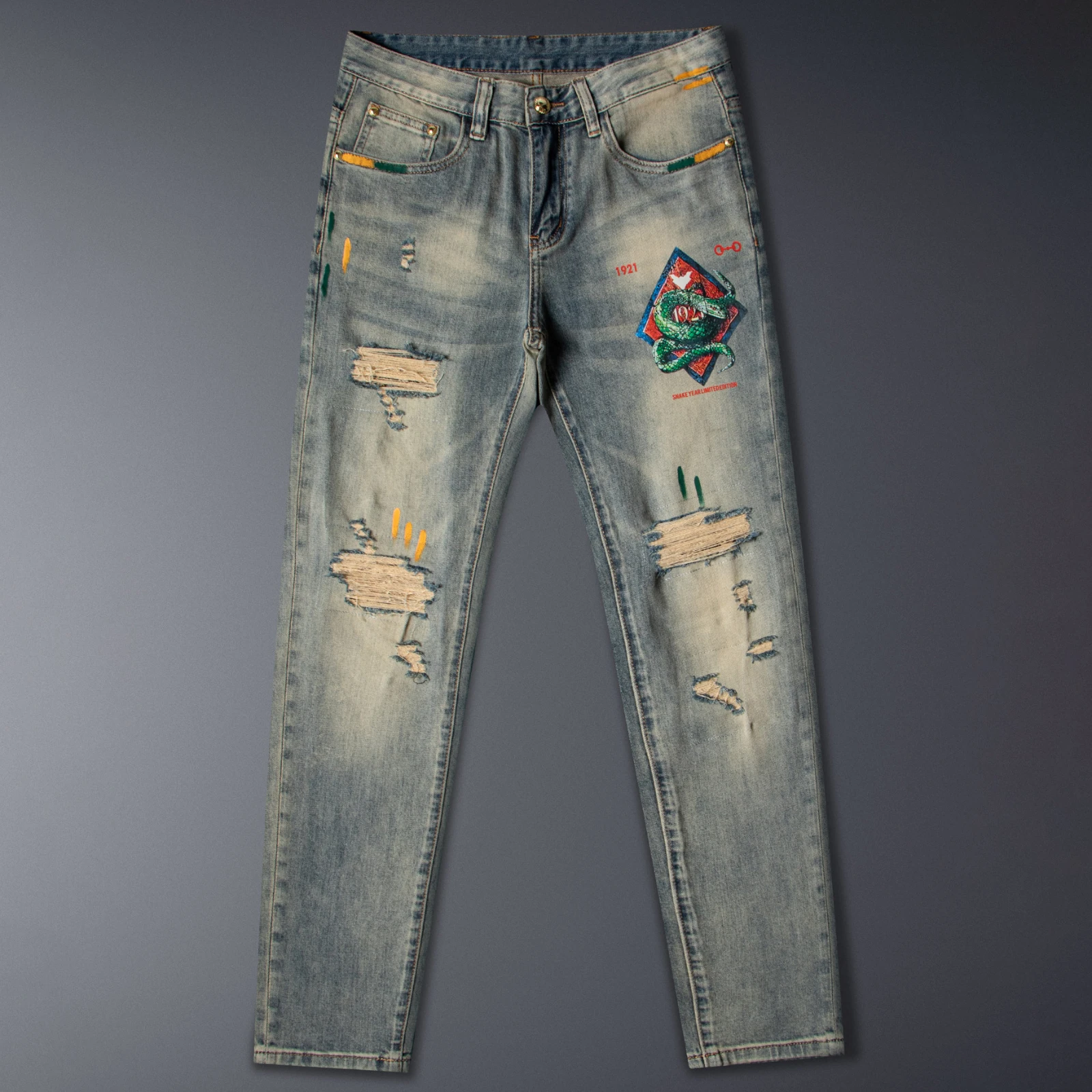 High Quality Hand-painted Printed Jeans Men's Fashion Brand Slim Fit Small Feet 2026 New Perforated Pants Summer Thin Version
High Quality Hand-painted Printed Jeans Men's Fashion Brand Slim Fit Small Feet 2026 New Perforated Pants Summer Thin Version