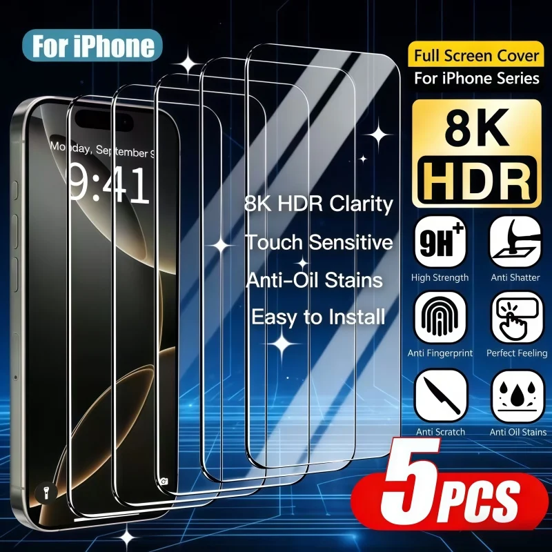 5Pcs Ultra Clear Tempered Glass for iPhone17 16 15 14 13 12 11Pro Max 17Air Screen Protector for iPhone 16 15 14 13 Plus XS XR
5Pcs Ultra Clear Tempered Glass for iPhone17 16 15 14 13 12 11Pro Max 17Air Screen Protector for iPhone 16 15 14 13 Plus XS XR