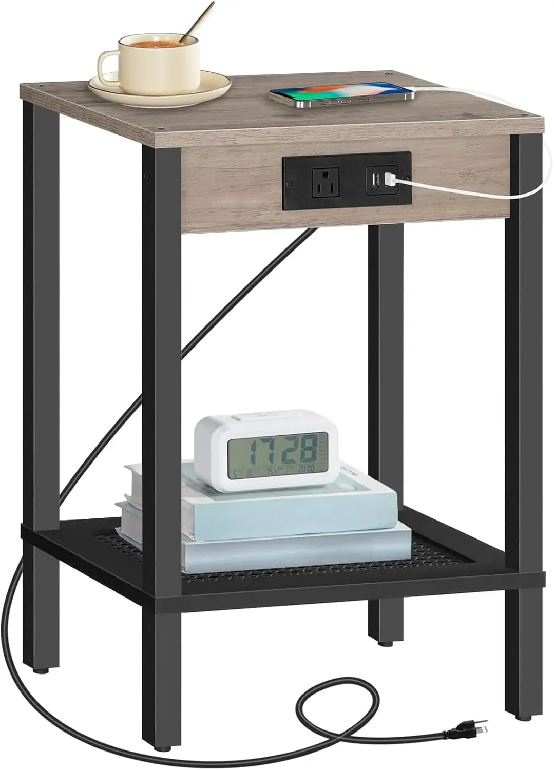 Side Table with Charging Station, End Table with USB Ports and Outlet, Nightstand with Storage Shelf, Faux Rattan Decoration,
Side Table with Charging Station, End Table with USB Ports and Outlet, Nightstand with Storage Shelf, Faux Rattan Decoration,