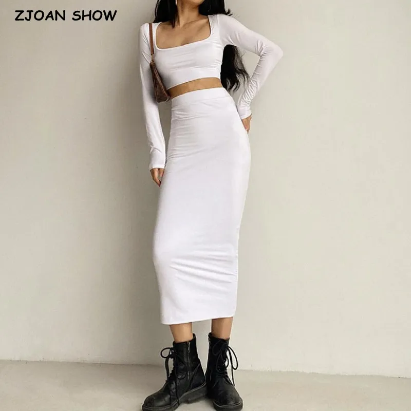 Matching Set Sexy Square neck Long Sleeve T-shirt Women Bodycon Package Hips Midi Skirt Crop Top Short Pullover Tee Tops
Matching Set Sexy Square neck Long Sleeve T-shirt Women Bodycon Package Hips Midi Skirt Crop Top Short Pullover Tee Tops
