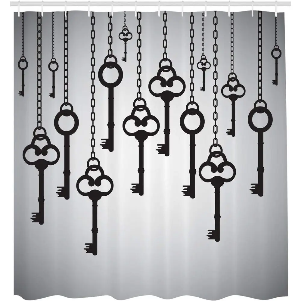 Vintage Shower Curtain with Old Key Silhouettes and Chain Links, 105 Wide, Grey and Black Fabric Bathroom Decor Set with Hooks
Vintage Shower Curtain with Old Key Silhouettes and Chain Links, 105 Wide, Grey and Black Fabric Bathroom Decor Set with Hooks