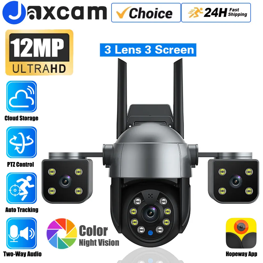 12MP 6K Panoramic View Wifi Camera 3 lens 3 PTZ Outdoor Security Cam 360° No dead corners Auto Tracking CCTV Video Surveillance
12MP 6K Panoramic View Wifi Camera 3 lens 3 PTZ Outdoor Security Cam 360° No dead corners Auto Tracking CCTV Video Surveillance