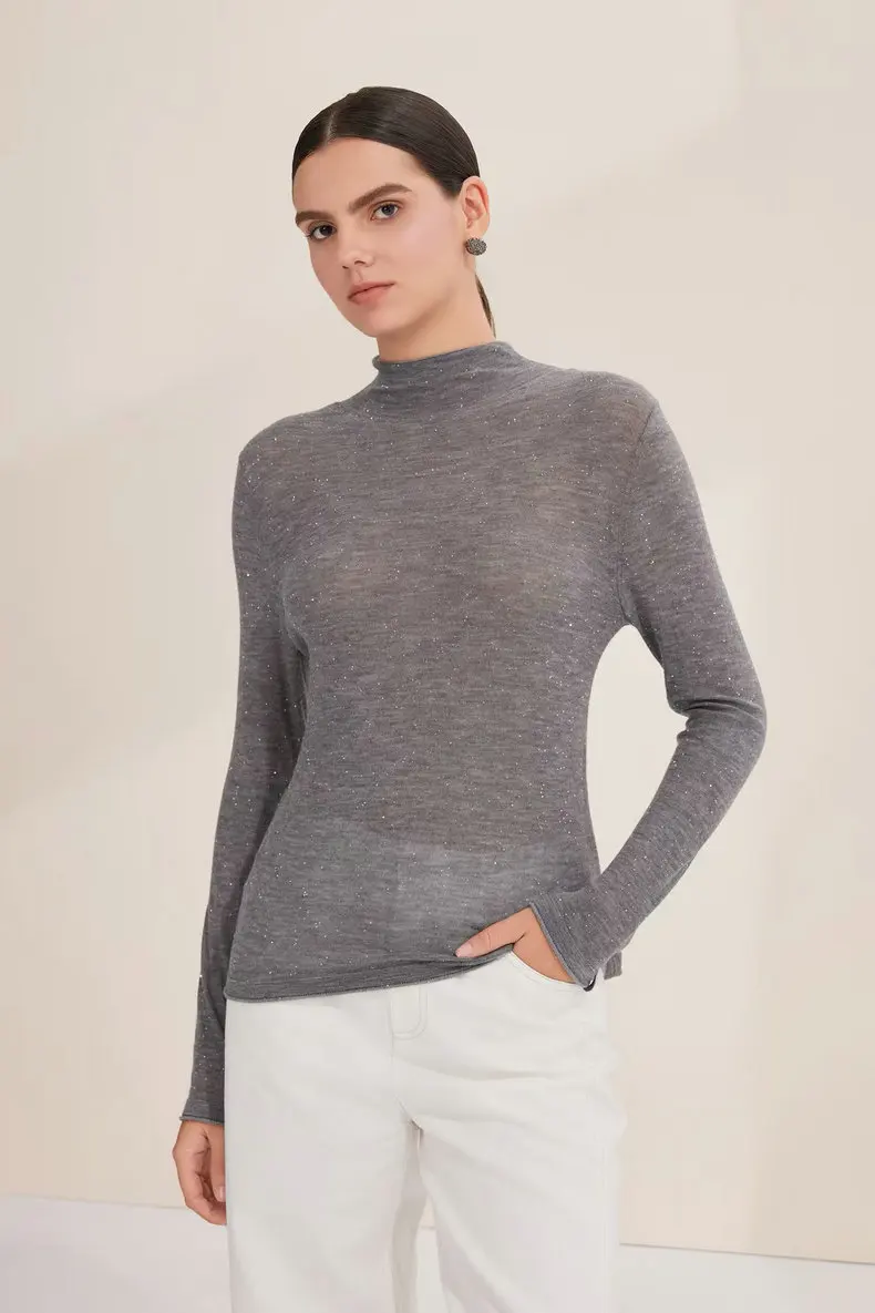 2026 Early Spring New Lightweight Sequined Knit Sweater, Slim Fit, High Neck, Cashmere Base Layer For Women
2026 Early Spring New Lightweight Sequined Knit Sweater, Slim Fit, High Neck, Cashmere Base Layer For Women