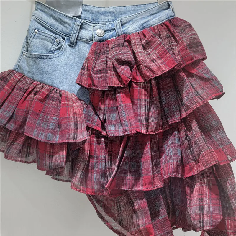 Niche Style Deconstructed Grids Pattern Patchwork Stretch Denim Skirt, Women's Hot Girl Style Ribbon Cake Short Skirt Trendy
Niche Style Deconstructed Grids Pattern Patchwork Stretch Denim Skirt, Women's Hot Girl Style Ribbon Cake Short Skirt Trendy