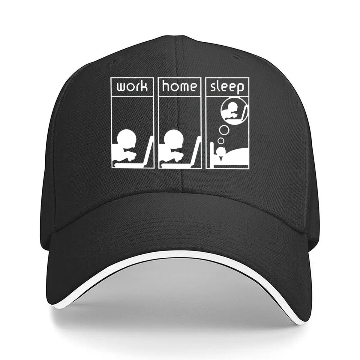 Work Home Sleep Bold Text Humor Fun Art Sandwich Baseball Cap 
Work Home Sleep Bold Text Humor Fun Art Sandwich Baseball Cap