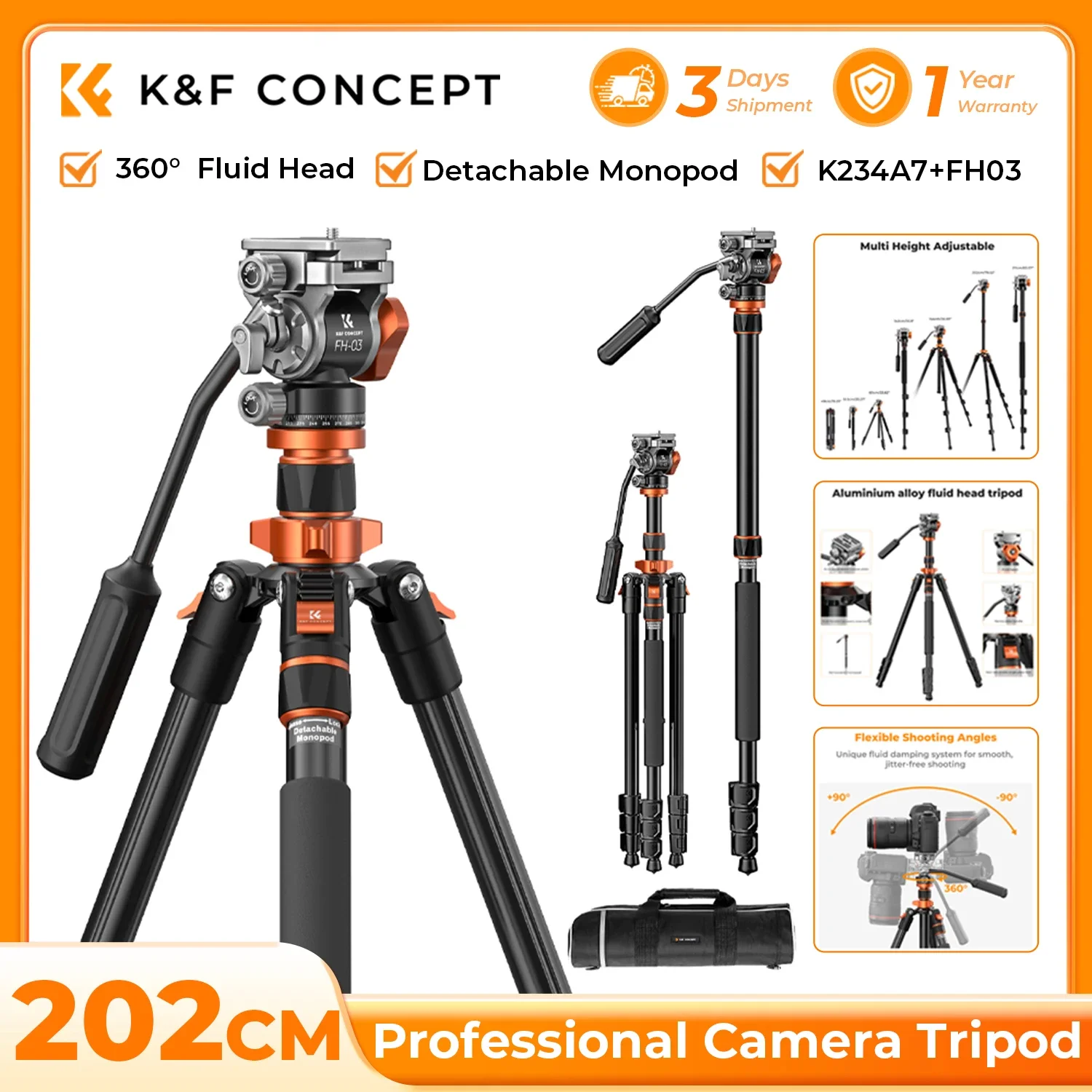 K&F CONCEPT Camera Video Tripod for DSLR 83" Compact Aluminum Tripod with 360° Panorama Fluid Head 5kg Load Capacity K234A7+FH03
K&F CONCEPT Camera Video Tripod for DSLR 83" Compact Aluminum Tripod with 360° Panorama Fluid Head 5kg Load Capacity K234A7+FH03